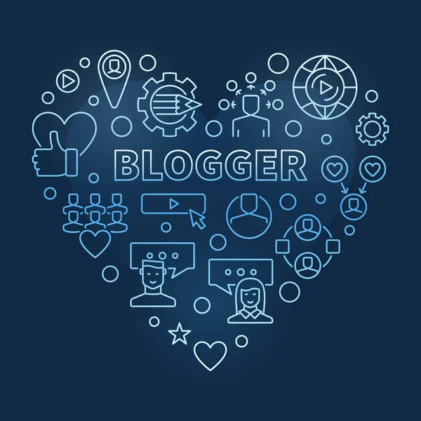 Blogger Concetto vettoriale a forma di cuore blu illustrazione contorno — Vettoriale Stock