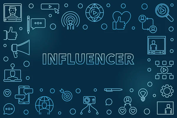 Influencer vector concept blue outline illustration or frame — 图库矢量图片