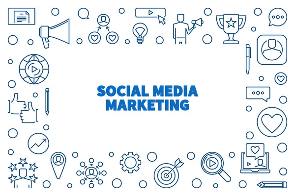 Social Media Marketing zarys wektora poziomej ramki — Wektor stockowy