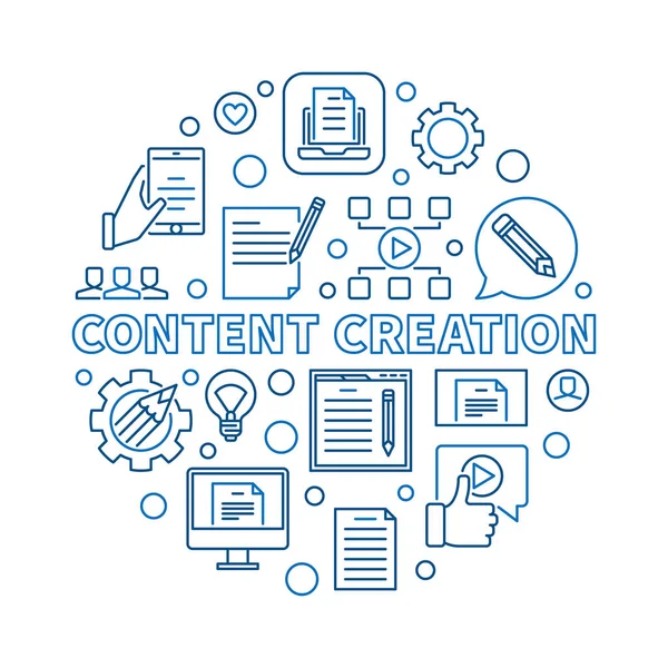 Content Creation vector circular concept linear illustration — ストックベクタ