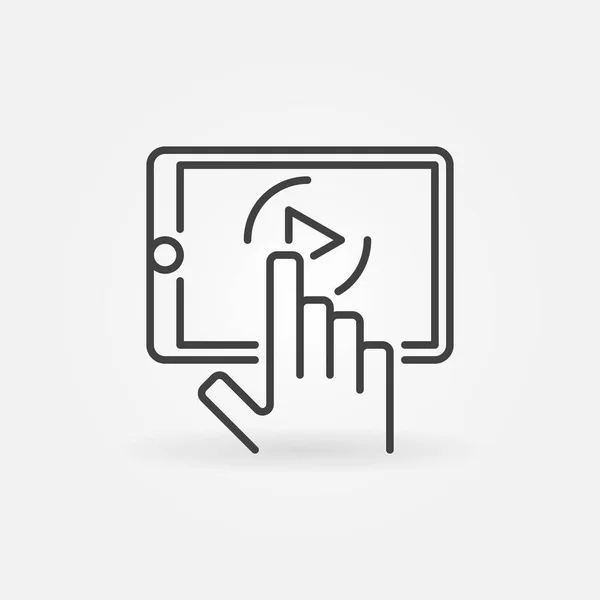 Hand with Tablet linear icon. Watching Videos vector symbol — Stok Vektör