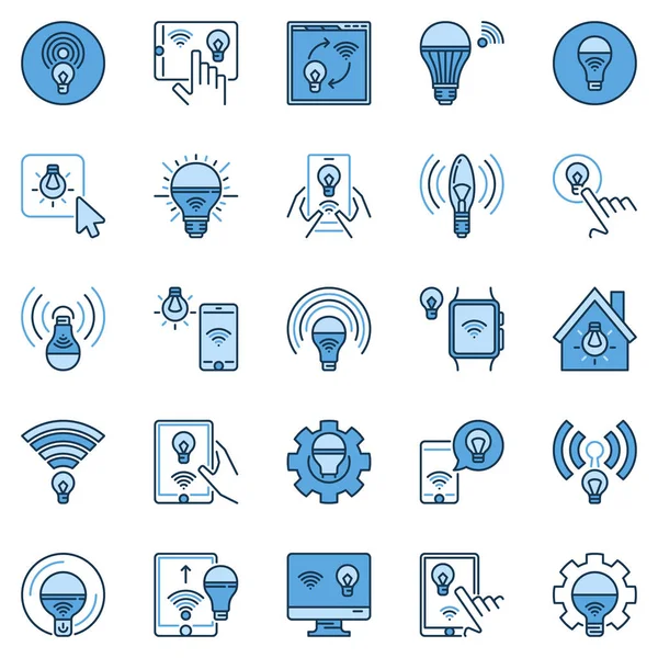 Wifi conjunto de ícones coloridos lâmpada. Vetor inteligente levou sinais de lâmpadas — Vetor de Stock