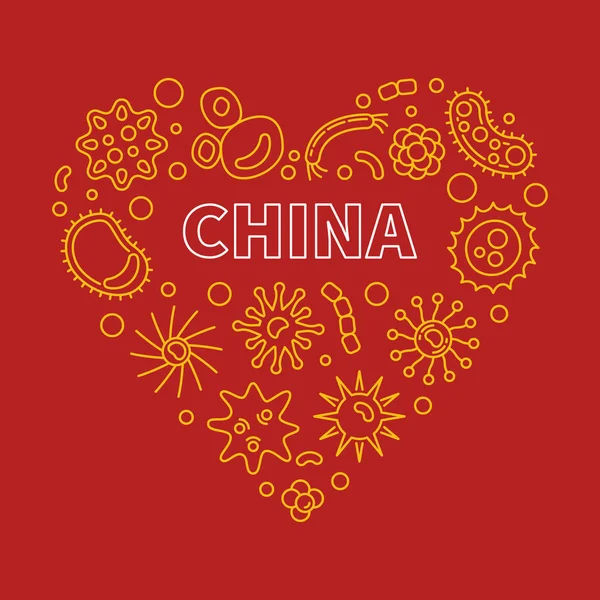 China Vírus ou Coronavirus ilustração esboço do vetor do coração — Vetor de Stock