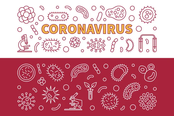 Vector Coronavirus περίγραμμα δύο οριζόντια πανό — Διανυσματικό Αρχείο