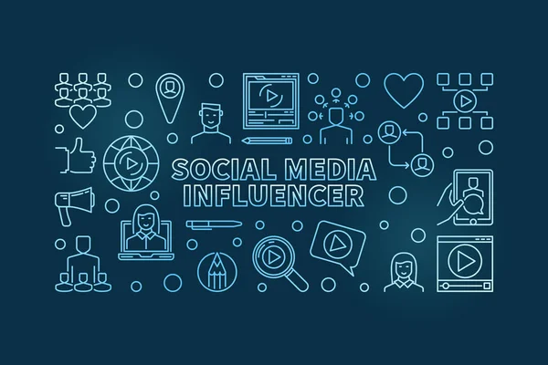 Sosyal Medya Etkilendirici vektörü mavi dış hat yatay afiş — Stok Vektör