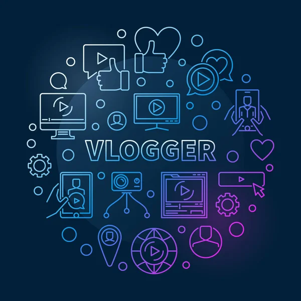 Vlogger vector round colored illustration in outline style — 스톡 벡터