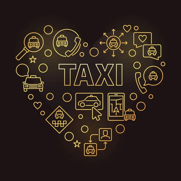 Taxi Heart vektor koncept zlatý obrys ilustrace — Stockový vektor