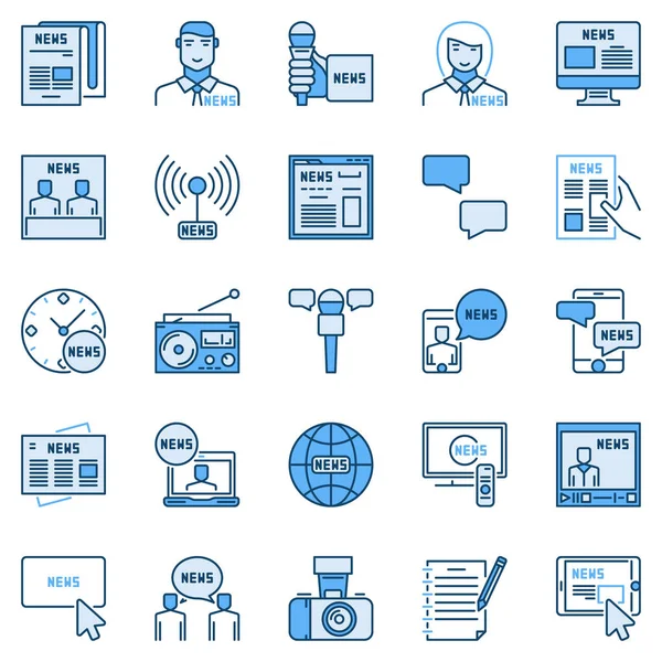 News colored icons. Vector reporter, newspaper blue signs — Stok Vektör