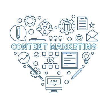 İçerik Pazarlama Kalp vektörü mavi ince çizgi çizimi