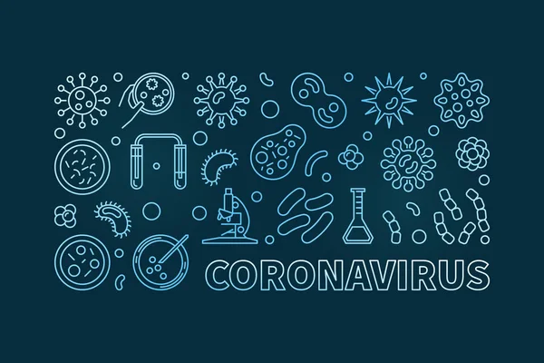 Coronavirus διάνυσμα έννοια οριζόντια μπλε banner — Διανυσματικό Αρχείο