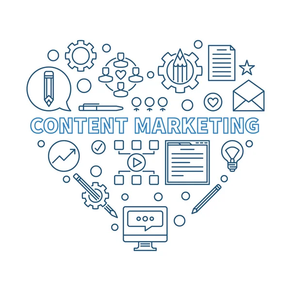 Marketing de contenidos Vector de corazón azul delgada línea ilustración — Vector de stock