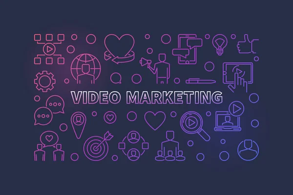 Video Marketing vektor barevný obrys horizontální ilustrace — Stockový vektor