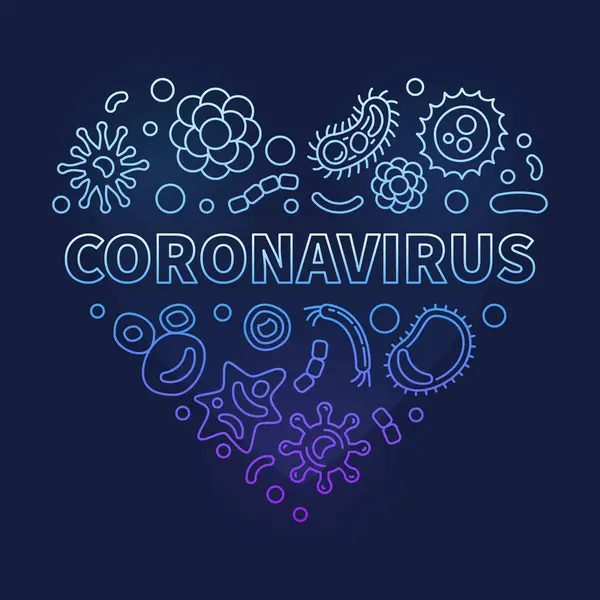 Coronavirus Καρδιά διάνυσμα έννοια περίγραμμα σύγχρονη μπλε εικόνα — Διανυσματικό Αρχείο