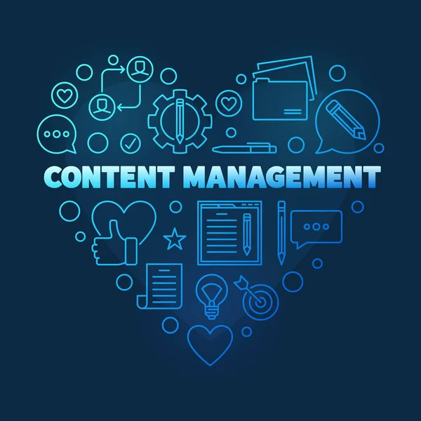 Content Management Hartvector lijn blauwe illustratie — Stockvector