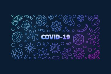Covid-19 Coronavirus ana hatları renkli vektör yatay pankartıName