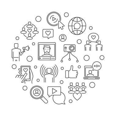 Sosyal medya konsept çizgisi çizimi etrafında etkili vektör