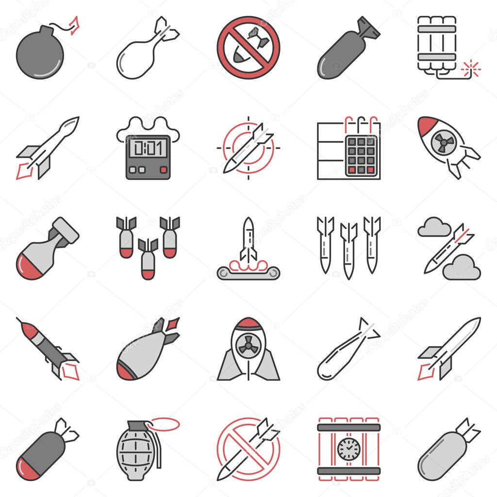 Airstrike and Missile vector concept colored icons collection