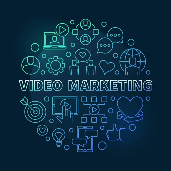 Video Marketing vector round colorful linear illustration — Stok Vektör