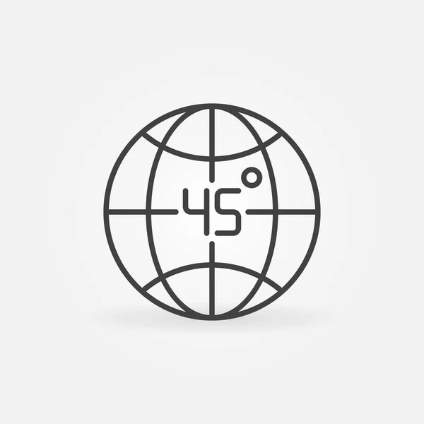 Earth globe and 45 degrees angle sign - vector outline icon — ストックベクタ