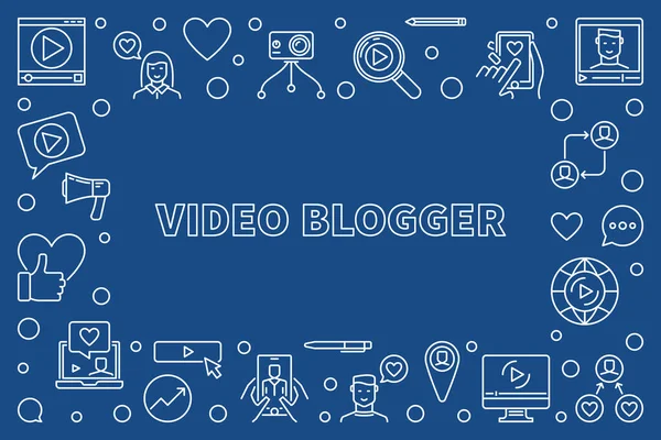 Video Blogger vector schiță ilustrație sau cadru orizontal — Vector de stoc