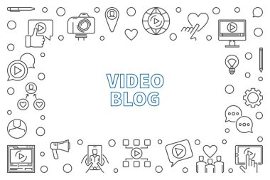 Video Blog vector outline illustration or horizontal frame