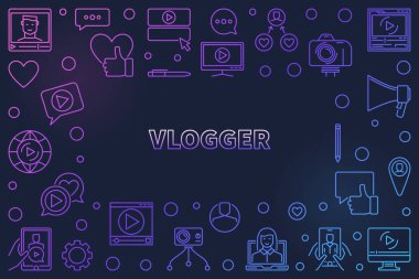 Vlogger vector colorful outline illustration or frame