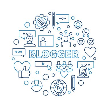 Blogger vector round concept outline illustration