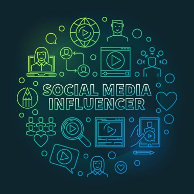 Social Media Influencer vector round colored linear illustration