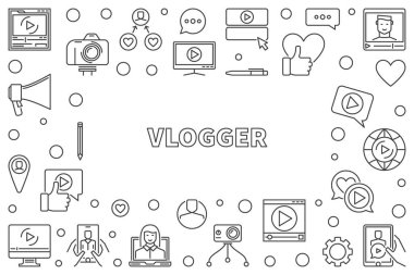 Vlogger vektör illüstrasyonu veya çerçeve ince çizgi biçiminde
