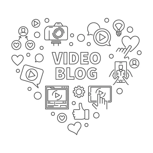 Video Blog Heart vector concept blue linear illustration — Stock Vector