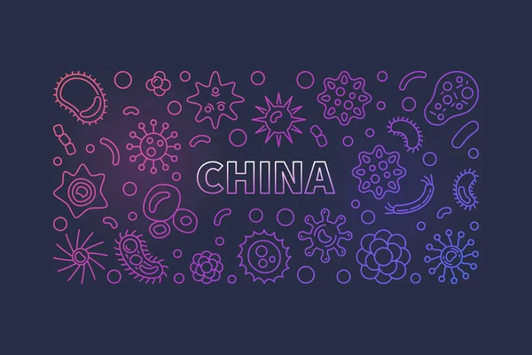 China Viruses vector outline colored horizontal illustration
