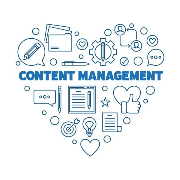 Content Management vektor modrá tenká čára srdce ilustrace — Stockový vektor