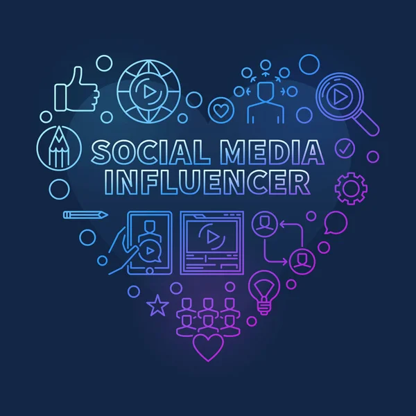 Sosyal Medya Etkilenen Kalp vektör renkli çizgi çizimi — Stok Vektör