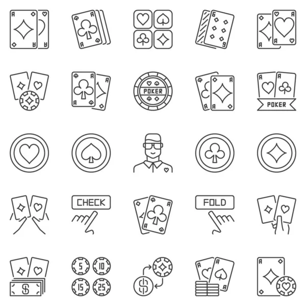 Conjunto de iconos de esquema de poker - vector Texas Holdem símbolos lineales — Vector de stock