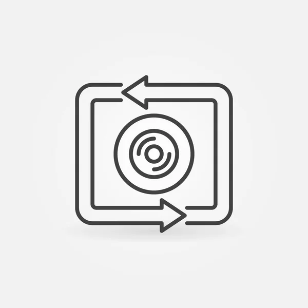 Camera lens inside arrows vector concept icon in outline style — Stock Vector
