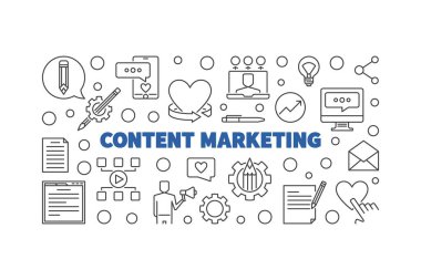 İçerik Pazarlama vektörü ince çizgi yatay illüstrasyon