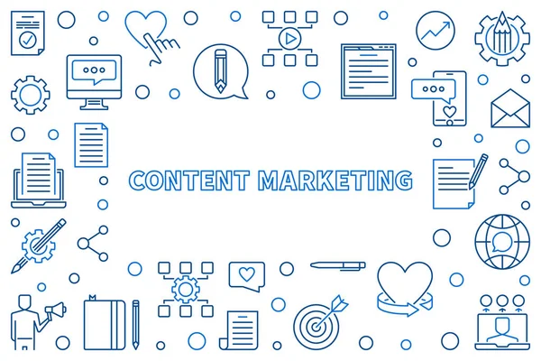 Content Marketing vector concept blauw dunne lijn frame — Stockvector