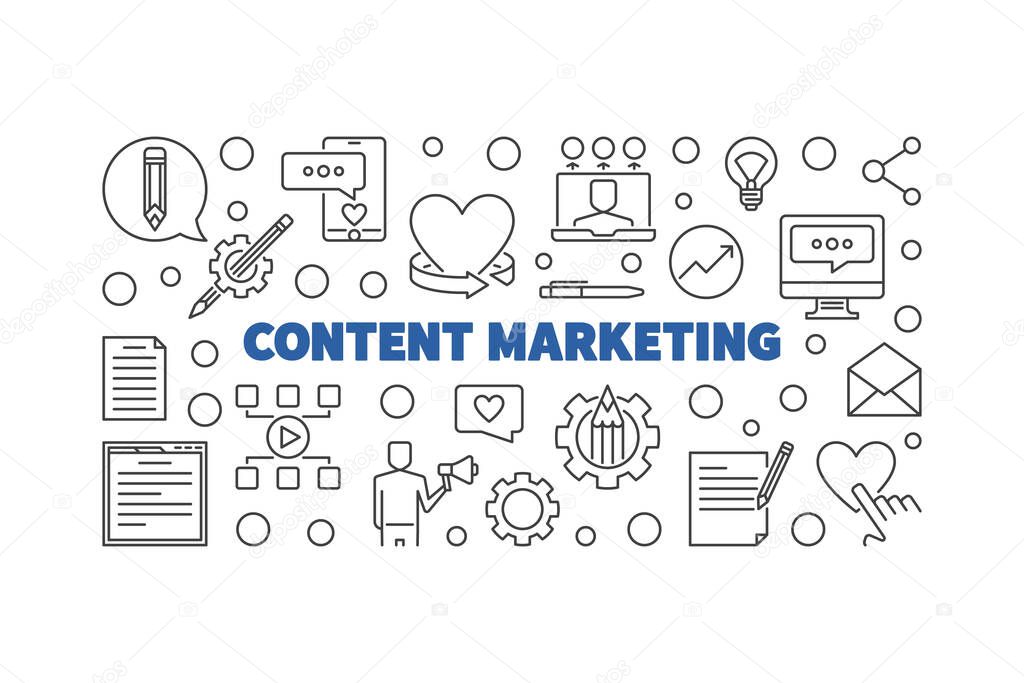 Content Marketing vector concept creative thin line horizontal illustration