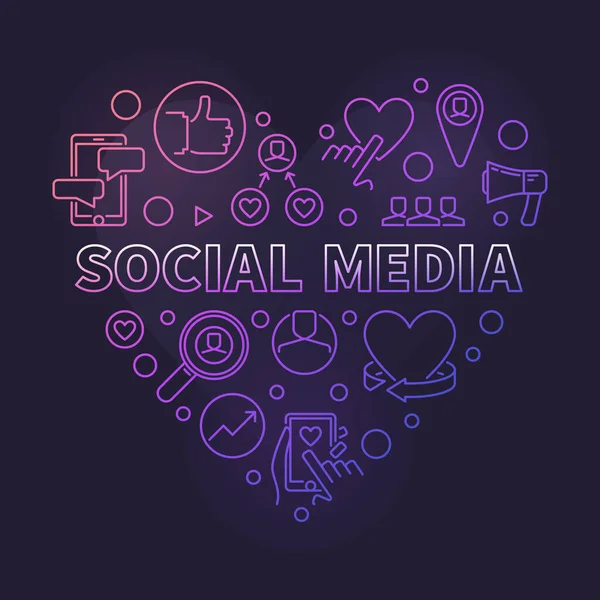 Sosyal medya kalp vektörü konsepti renkli doğrusal illüstrasyon — Stok Vektör