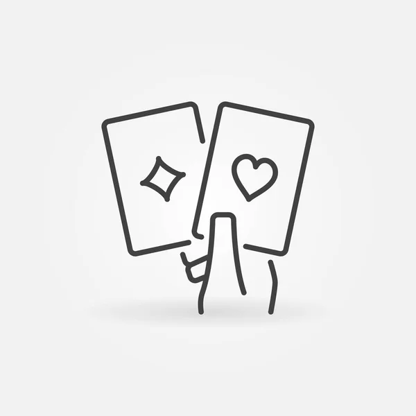 Pair of Playing Cards in Hand vector concept line icon — 스톡 벡터