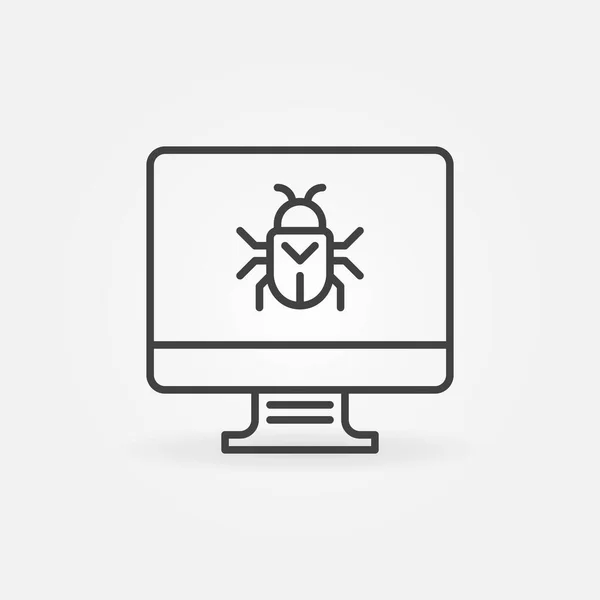 PC Display avec virus informatique ou icône de contour vectoriel Bug — Image vectorielle