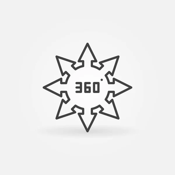 Διάνυσμα 360 μοίρες εικονίδιο έννοια βέλη σε στυλ περίγραμμα — Διανυσματικό Αρχείο