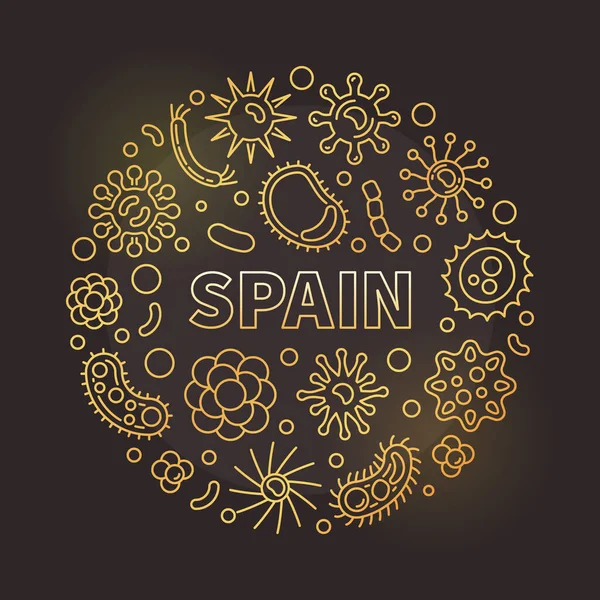 Coronavirus em Espanha contorno circular vetor ilustração dourada — Vetor de Stock