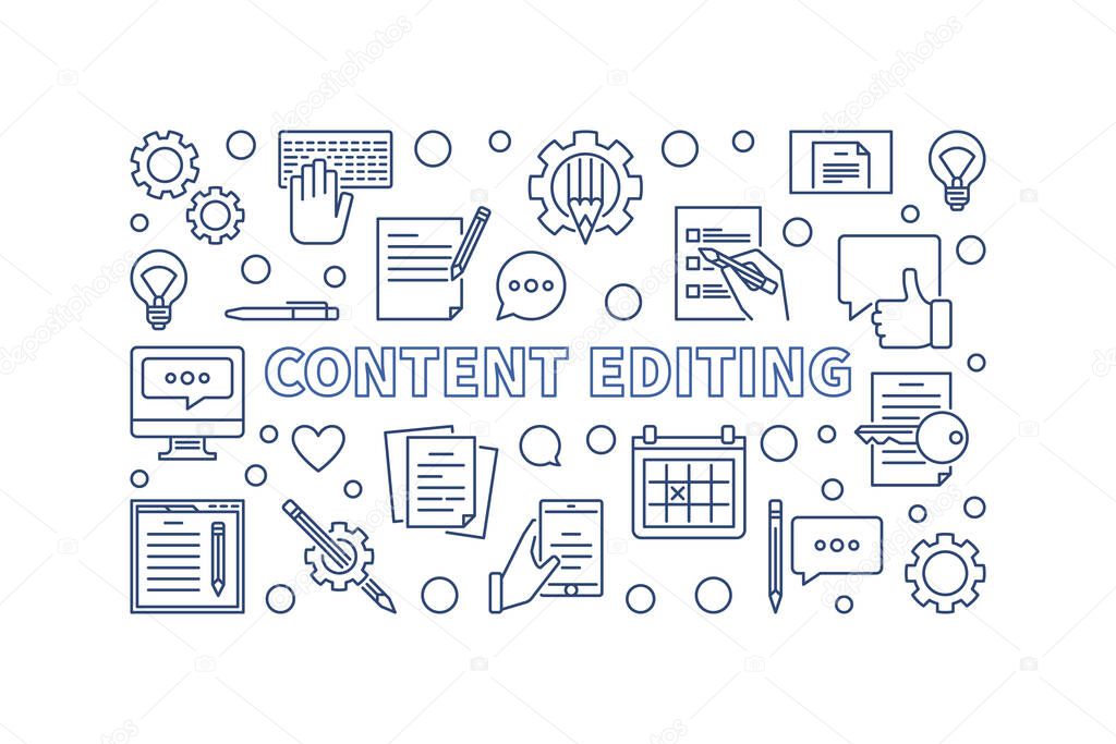 Content Editing vector concept horizontal illustration in thin line style