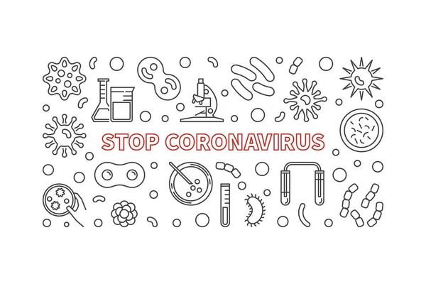 Σταμάτημα του διανύσματος Coronavirus περίγραμμα οριζόντιου banner — Διανυσματικό Αρχείο