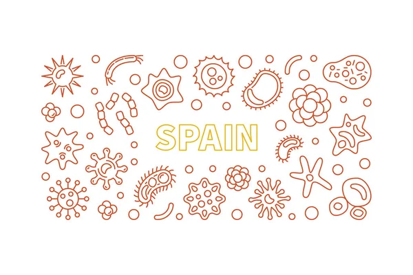 2019-nCoV Romance Coronavirus na Espanha vector outline banner —  Vetores de Stock