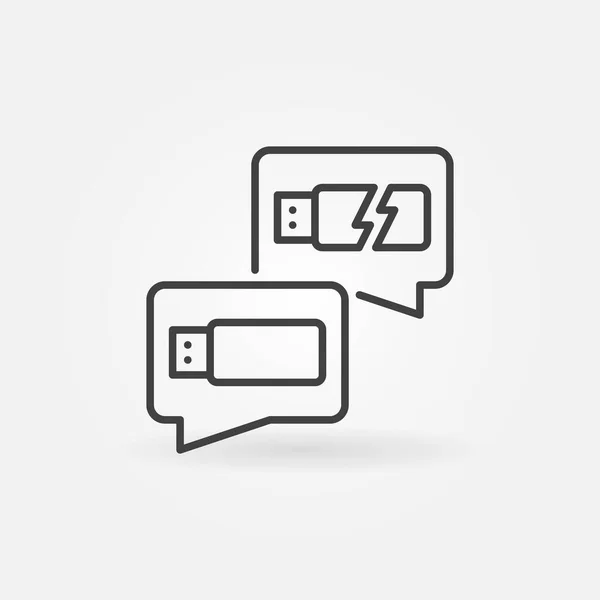 Δύο φυσαλίδες ομιλίας με USB Flash Drives γραμμή διάνυσμα εικονίδιο — Διανυσματικό Αρχείο