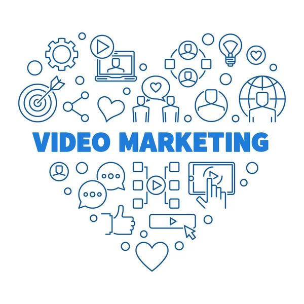 Video Marketing Heart vektor koncept tenká čára ilustrace — Stockový vektor