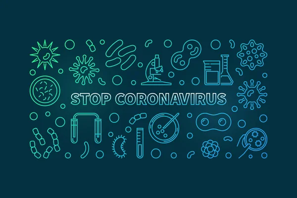 Σταματήστε Coronavirus διάνυσμα πολύχρωμο πανό. Εικονογράφηση γραμμής ιού — Διανυσματικό Αρχείο