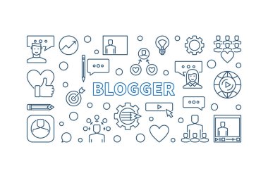 Blogger vektör kavramı yaratıcı ince çizgi yatay illüstrasyonu